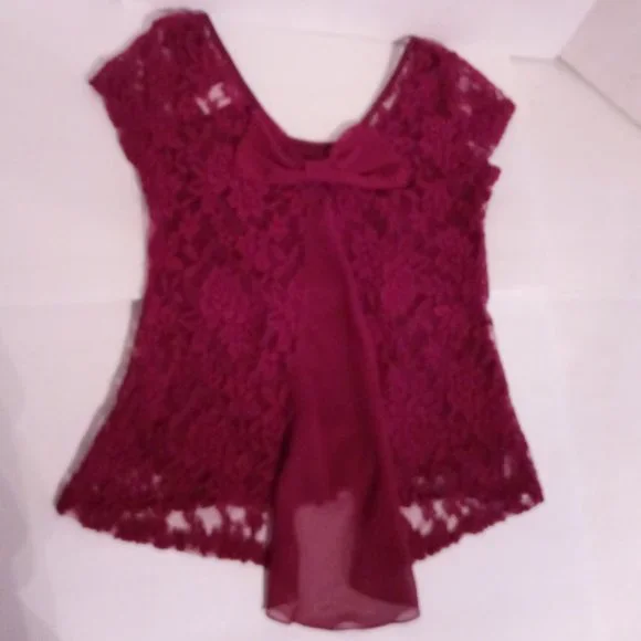 Purple Snow lace & back bow tie blouse sz M - Picture 6 of 8